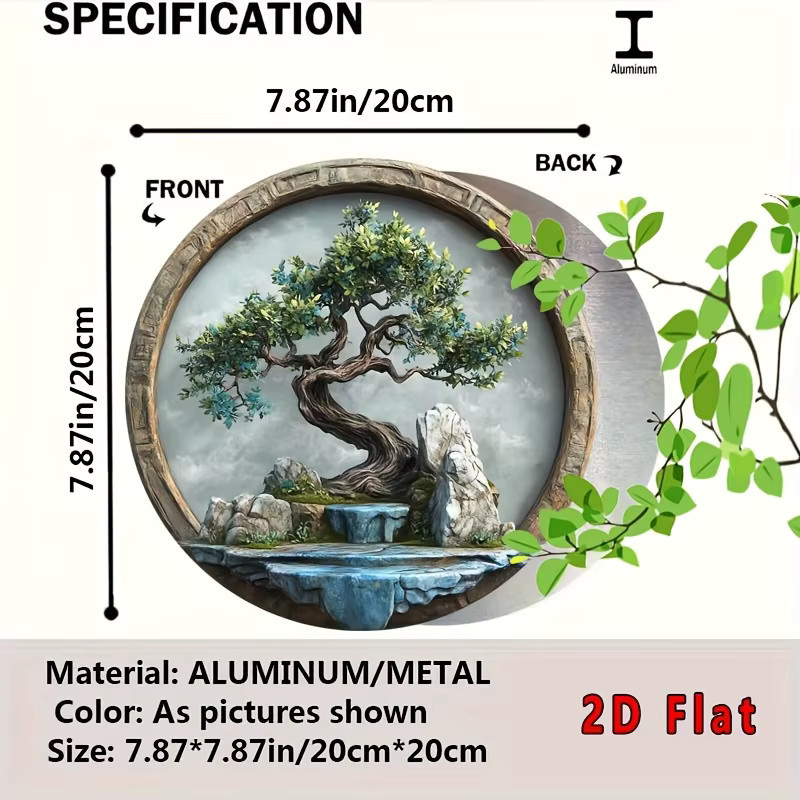 Potdemiel Aluminium-Wandkunst Baum des Lebens in klassischem Bonsai-Design, rund, Mehrfarbig, B/H: 20,32 x 20,32 cm - Bild 2