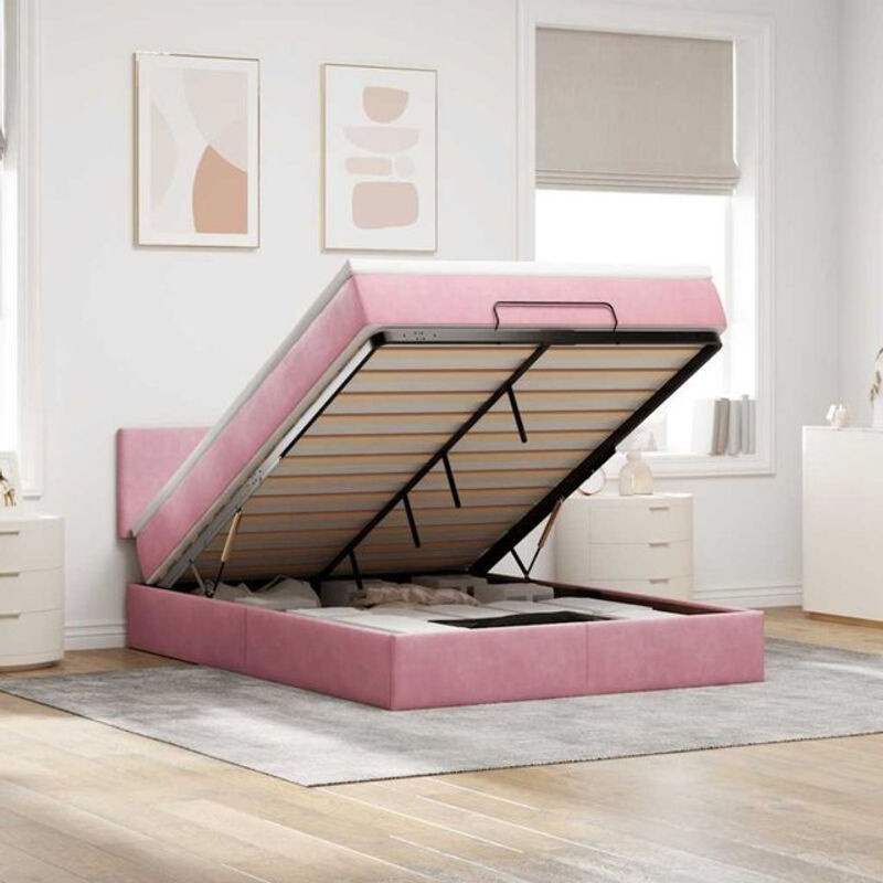 Vidaxl Ottoman Polsterbett mit Matratze und LED in Rosa, Samt, B/T: 140 x 200 cm - Bild 1