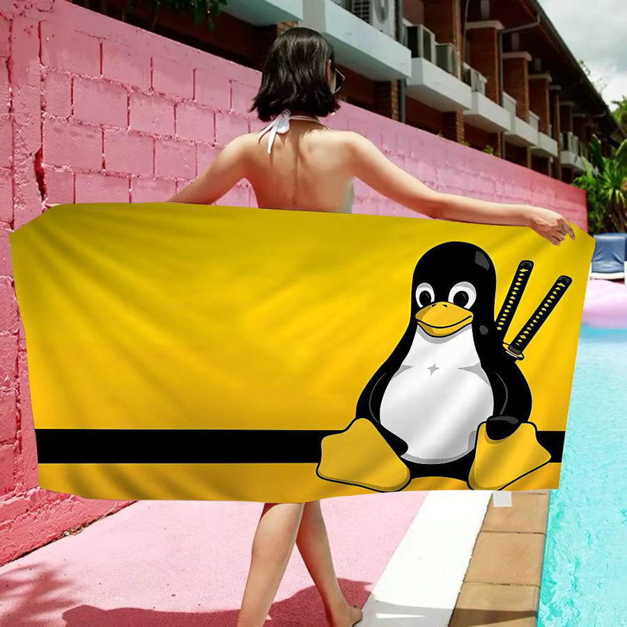 Potdemiel Mikrofaser-Strandtuch Linux Operating System Tux Penguin in Gelb, schnelltrocknendes Reisehandtuch für Pool, Schwimmen und Yoga - Bild 5