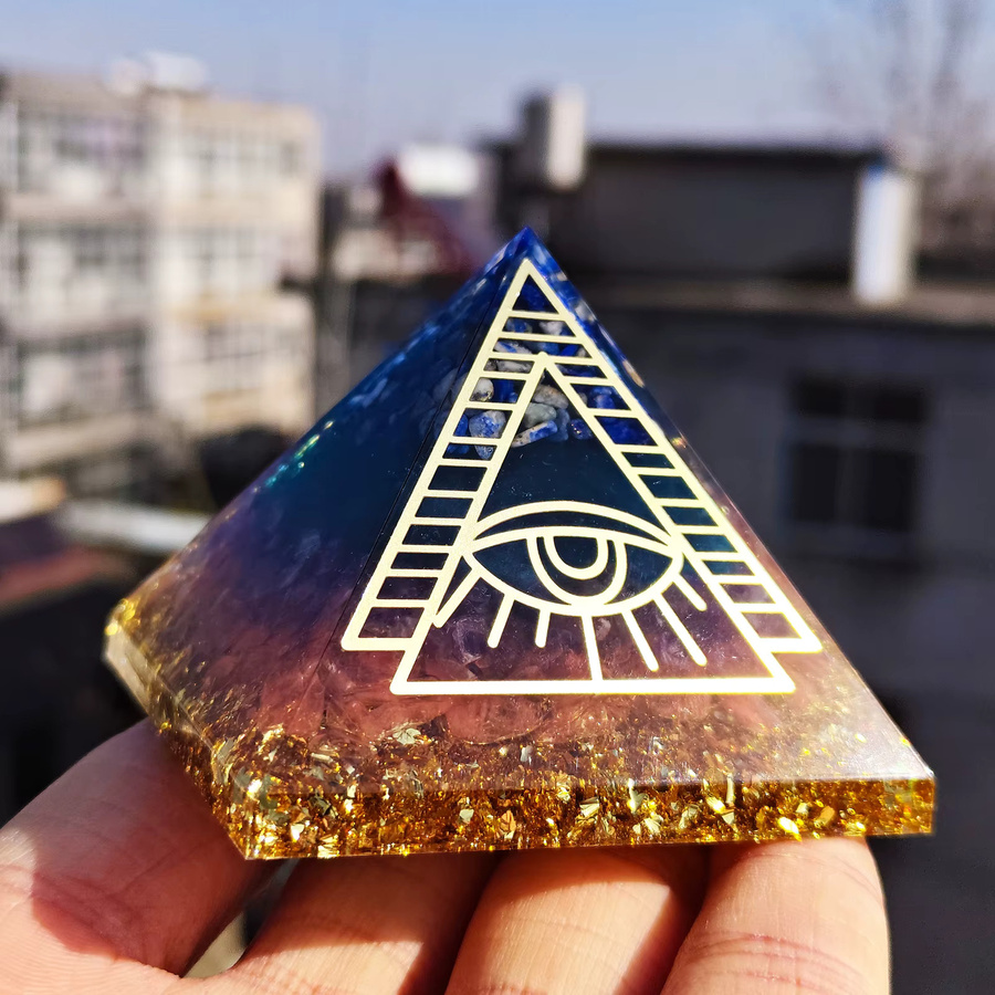 Orgon Pyramide aus natürlichem Lapislazuli, Amethyst und blauem Glas als Kristall Heilung Dekoration - Bild 2