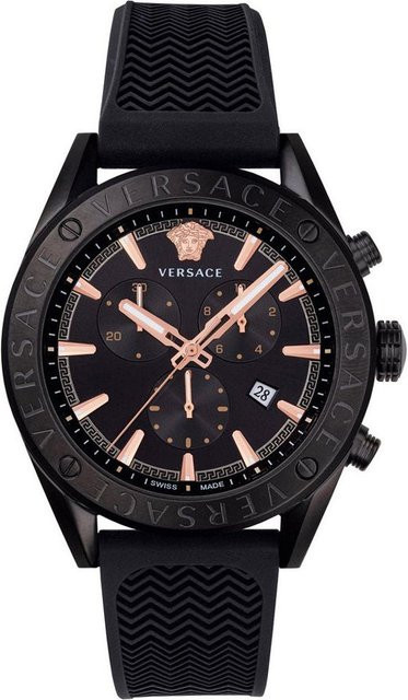 Versace Chronograph, Herrenuhr, Quarz, Edelstahl, Schwarz, 45 mm - Bild 1