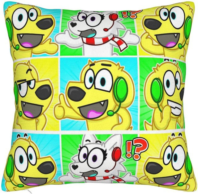 Tylers And Snowi Gaming Quadratische Kissenbezüge mit niedlichem Cartoon-Design, Mehrfarbig, Polyester, B/B: 45 x 45 cm - Bild 1