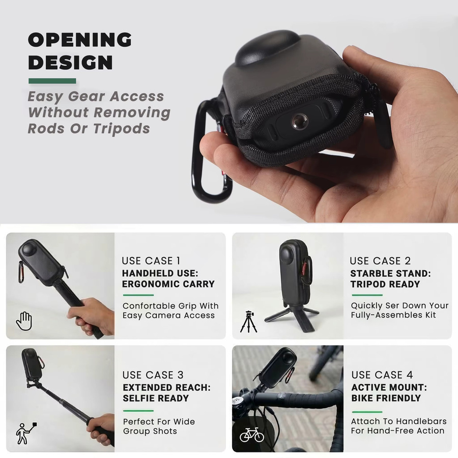 Insta360 Aufbewahrungstasche für Insta360 X4 und X5, stoßfeste Kamera-Hülle aus PU-Leder mit Reiseorganizer und Haken, Schwarz - Bild 4