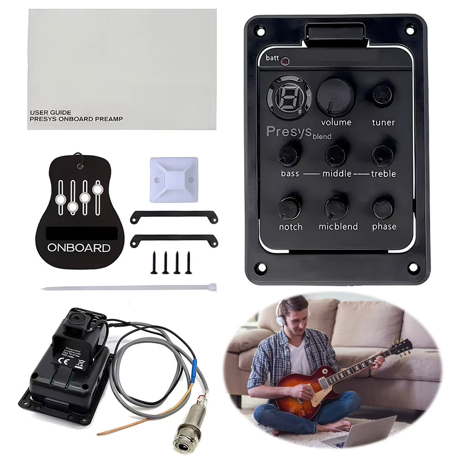 APWIKOGER Plastic 301 EQ Equalizer mit Tuner und Presys Piezo Pickup für Gitarren in Schwarz - Bild 2