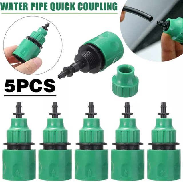 5er Set Kunststoff Garten Wasser Schlauch Schnell Anschluss Adapter für Micro Bewässerung in Grün (4/7mm und 8/11mm) - Bild 1