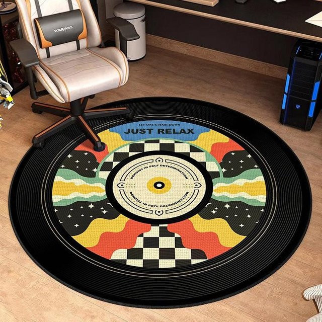 Lodestar Retro Schallplatte Musik Teppich Rund, Mehrfarbig, Durchmesser: 120 cm - Bild 1
