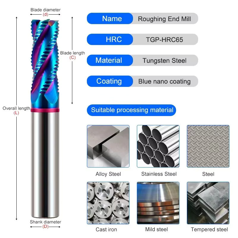 SHAZAM 4-schneidiger Schruppfräser aus Wolframstahl mit Nano-Beschichtung für Aluminium und Stahl als CNC-Werkzeug - Bild 3