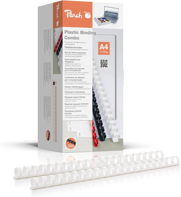 Peach Binderücken aus Kunststoff, 6 mm, für 25 Blatt A4, Weiss, 500 Stück - Bild 1