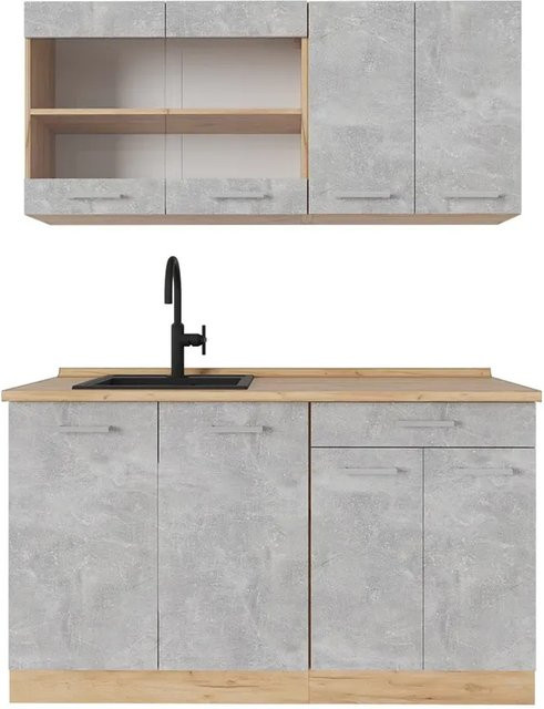 Vicco R-Line Single Küchenzeile Beton Goldkraft Eiche Grau B: 140 cm - Bild 1