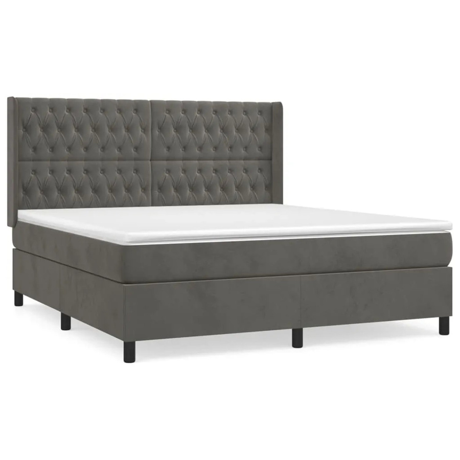 vidaXL Boxspringbett mit Matratze und Kopfteil in Grau aus Samt, B/T/H: 180 x 200 x 183 cm - Bild 2