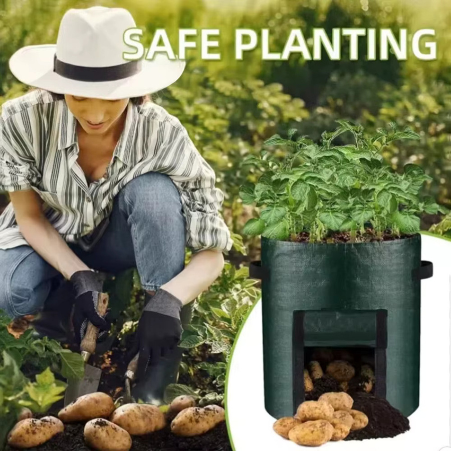 Meizhi Kartoffelpflanzsäcke, runde atmungsaktive Pflanzentaschen für Gartenbau und Setzlinge in Dunkelgrün, B/T/H: 45,0 x 35,0 x 35,0 cm - Bild 3