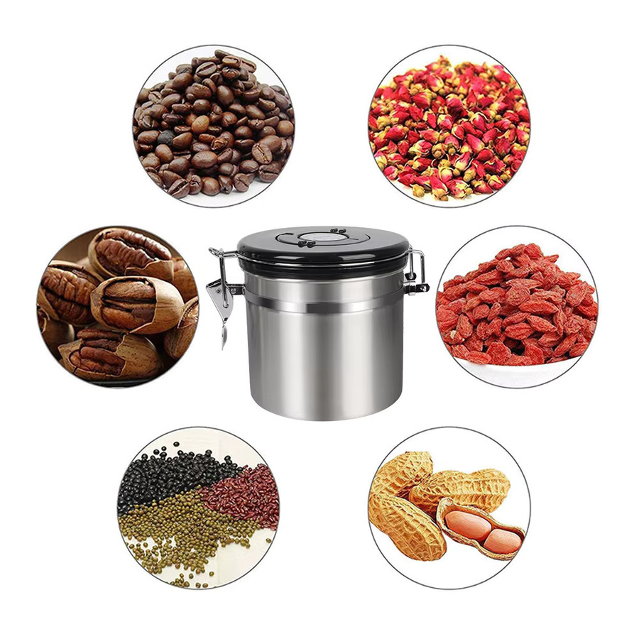 Luftdichter Kaffeebehälter aus Edelstahl in Silber mit CO2-Ventil zur Frischeerhaltung von Kaffeebohnen - Bild 4
