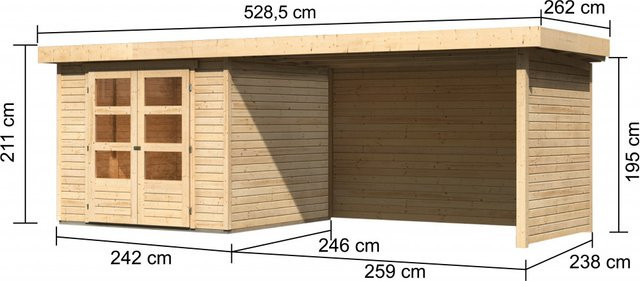 Karibu Gartenhaus Boras Natur Flachdach Unbehandelt B: 238 cm, T: 242 cm - Bild 3