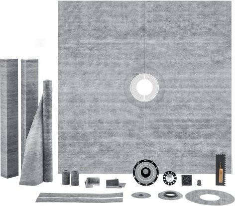 VEVOR Duschwannen-Set, quadratisch, grau, B/T: 182,8 x 182,8 cm, Höhe: 3,2 cm, mit ABS-Mittelflansch und Edelstahlrost - Bild 1