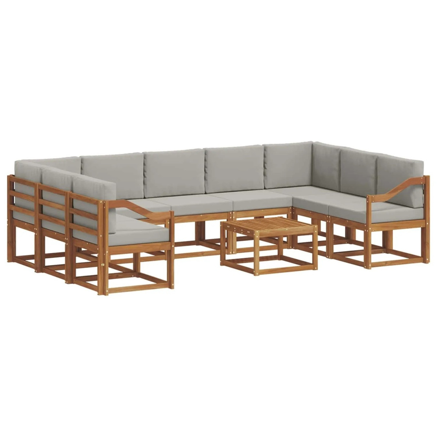 vidaXL Outdoor-Sofagarnitur 10-tlg. aus Akazienholz mit Kissen in Natur und Hellgrau - Bild 2