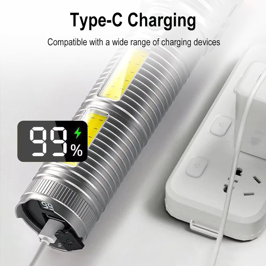 BORUiT LED Zoom Taschenlampe mit 3000 Lumen und 1000m Long Throw, Typ-C wiederaufladbar, wasserdicht, mit Power Bank Funktion für Outdoor und Camping - Bild 4