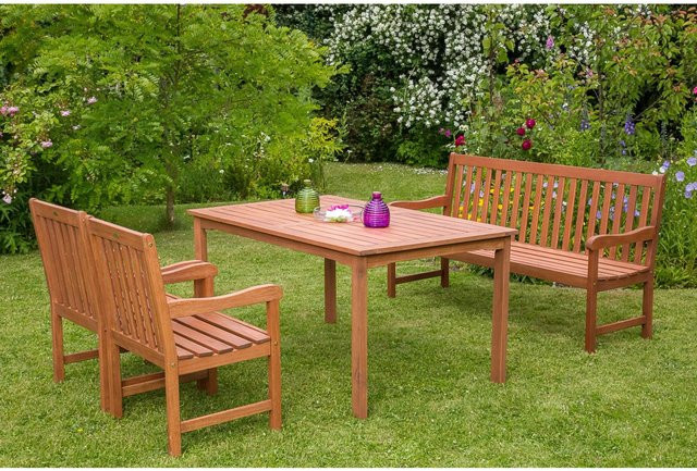 Merxx Gartenmöbel-Set Santos 4-teilig aus Eukalyptus-Holz in Braun inkl. 3-Sitzer Bank und Tisch - Bild 1