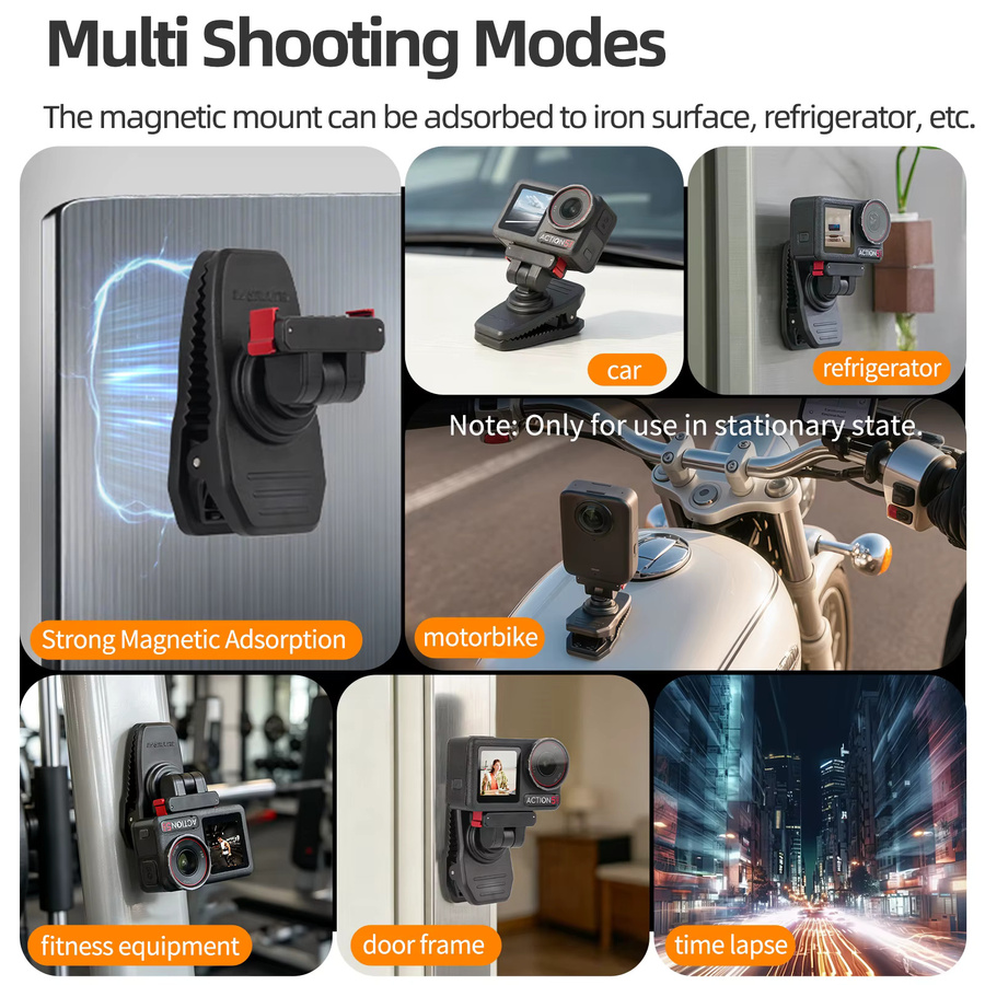 Magnetische Rucksack-Clip-Halterung für DJI OSMO 360, Action 5 Pro, 4, 3 und 2 in Schwarz mit 360-Grad-Drehung und Schnellverschluss - Bild 5
