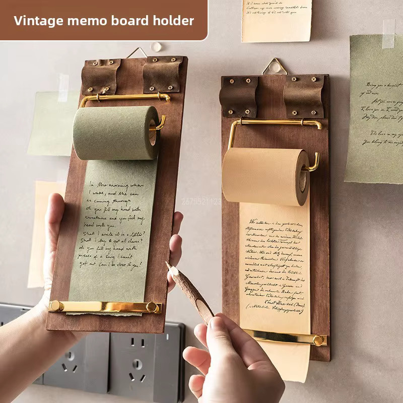 Vintage Haftnotiz-Clip aus Metall mit Rollenpapier in Grün und Braun zum Aufhängen - Bild 3