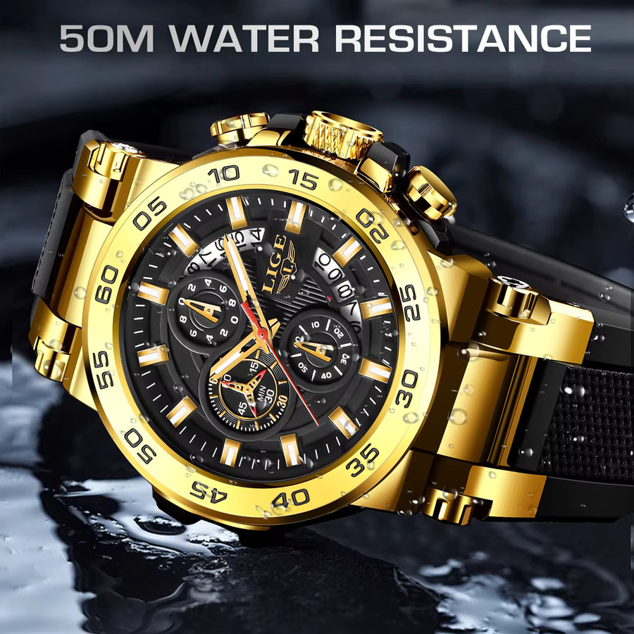 LIGE Armbanduhr Quarz, Mondphase, Gold, Bicolor, Herren - Bild 5