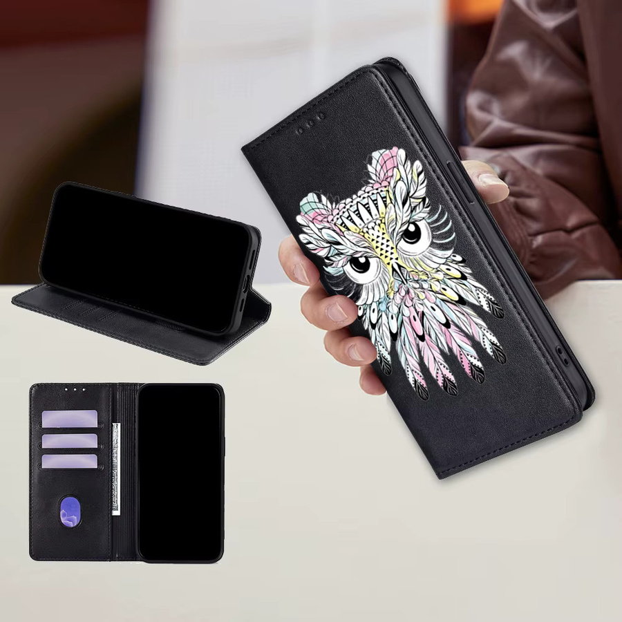 Magnetische Leder-Brieftaschen-Hülle mit Eulen-Design für Samsung Galaxy S25 Ultra, S25 FE, S24, S23, S22, S21 Ultra Plus in Grün - Bild 3