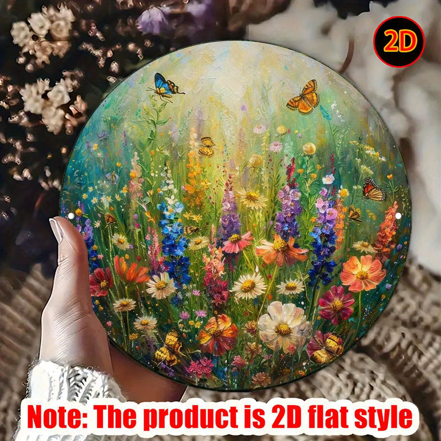 JESSLY Vintage Wandkunstschild aus Metall mit Schmetterling und Blumen in Mehrfarbig, Rundes Aluminium-Dekor für Wohnzimmer und Schlafzimmer - Bild 2