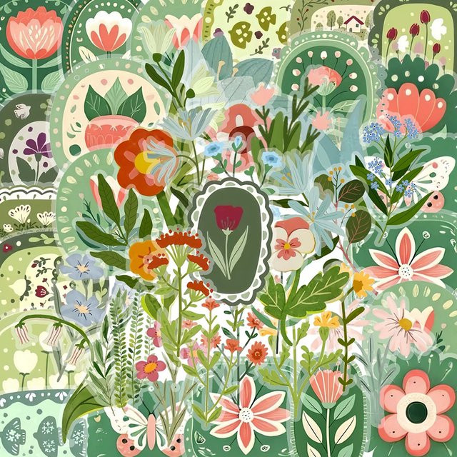 Rspctou Cartoon Retro Abzeichen Blumen und Pflanzen Aufkleber, 10/30/50 Stück - Bild 1