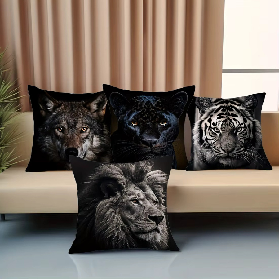 VIKAMA 4-teiliges Beast King Kissen-Set in Schwarz-Weiß, quadratische Tier-Dekokissen mit Grafikdesign, Breite: 45 cm, Breite: 45 cm, Breite: 45 cm, Breite: 45 cm - Bild 5