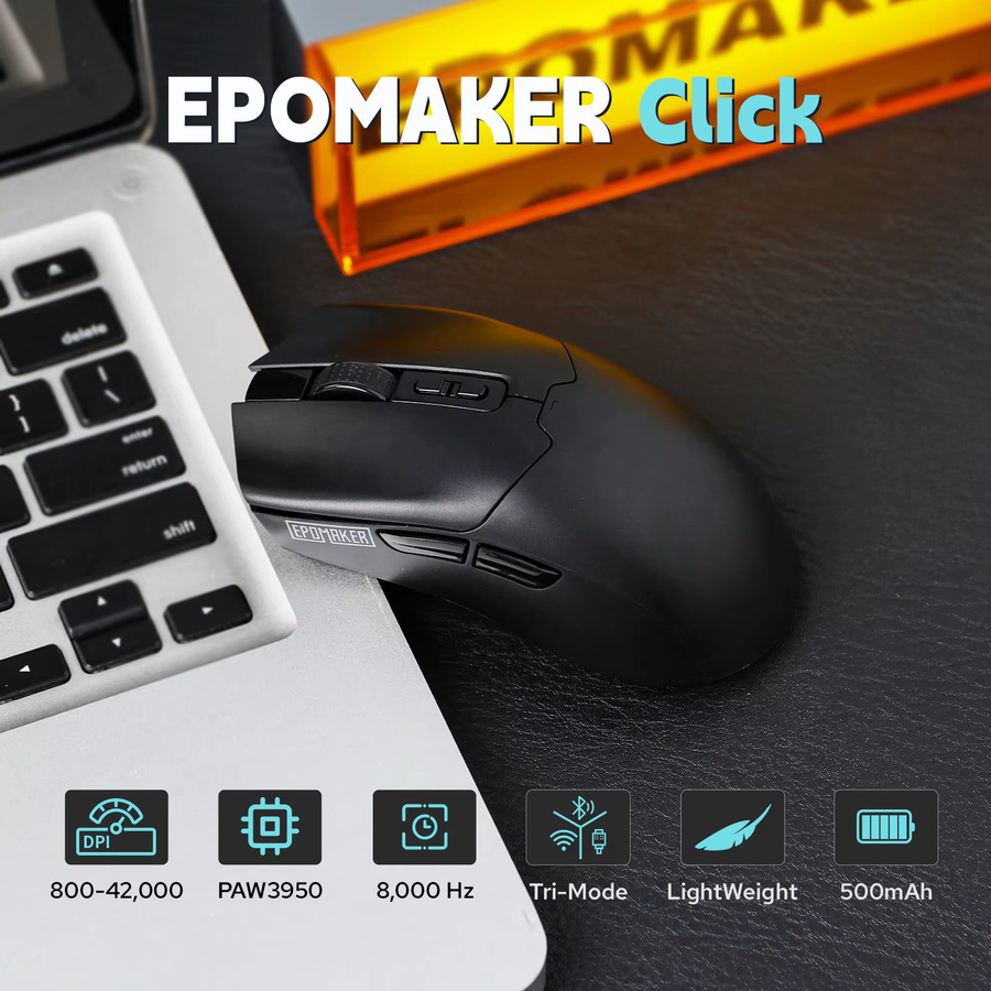EPOMAKER Click Tri-Mode Kabellose Gaming-Maus in Schwarz mit 8K Polling-Rate, PAW3950 Sensor und bis zu 42000 DPI (Bluetooth und Wi-Fi) - Bild 2