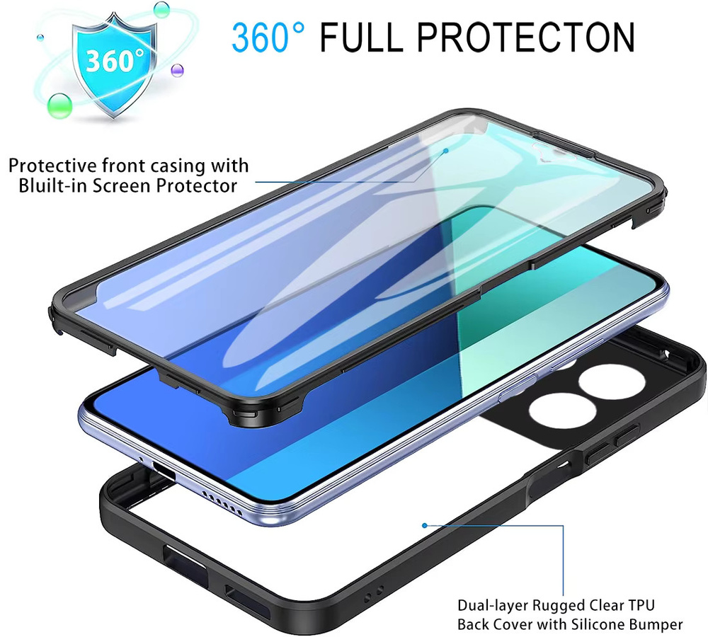 Gusakov 360 Grad Ganzkörper Schutzhülle für Redmi Note 13 12 11 10 Pro 12s 11s 10s 10C 12C 13C stoßfest in Blau oder Schwarz - Bild 2