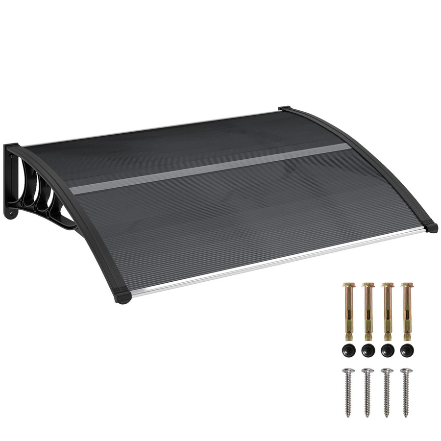Outsunny Vordach für Haustür aus Aluminium und Polycarbonat in Schwarz und Transparent, B: 100 cm, T: 75 cm, H: 23 cm - Bild 2