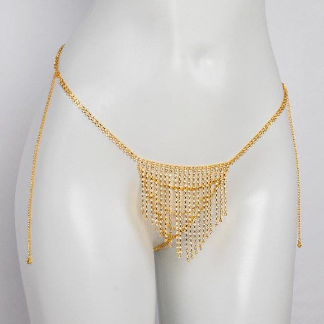 Körperkette Damen, Edelstahl, beige, Kristall, Strass, Quasten - Bild 1