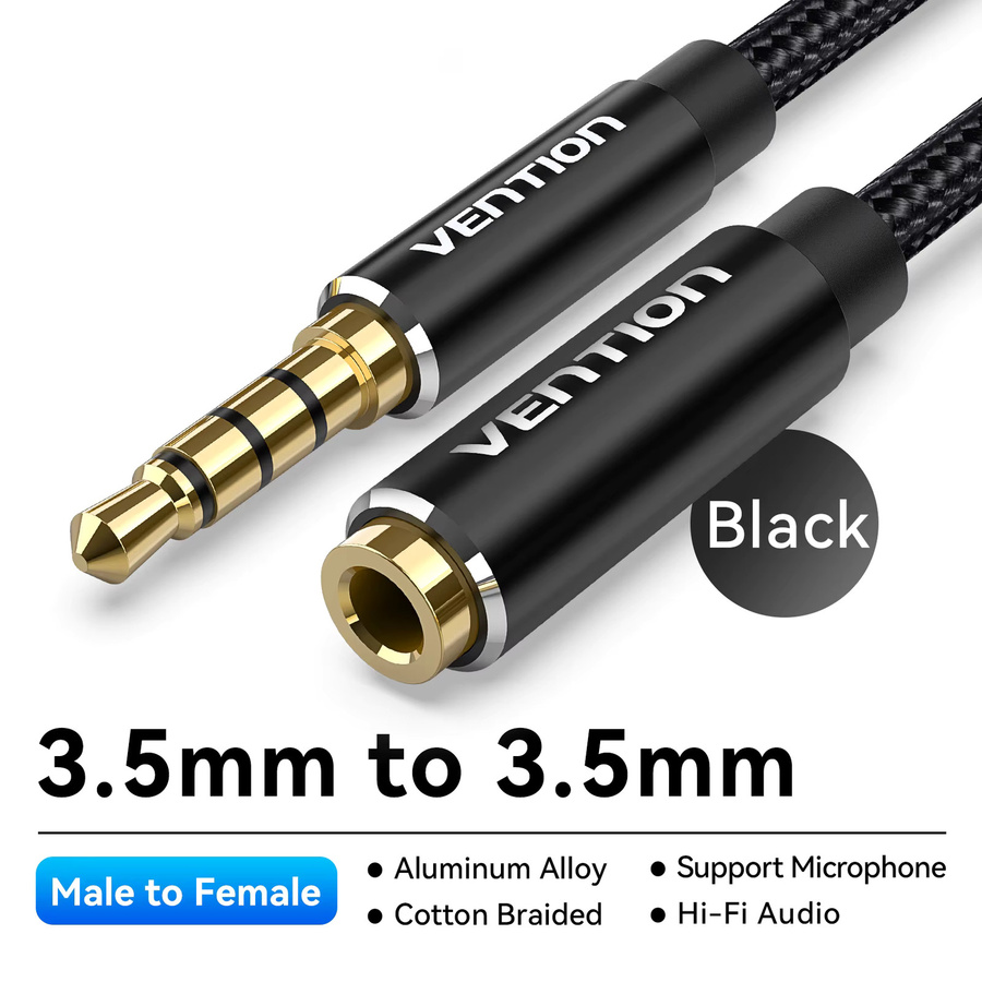 Vention 3,5 mm Aux-Verlängerungskabel in Schwarz für Kopfhörer, Lautsprecher und Stereo-Geräte - Bild 5