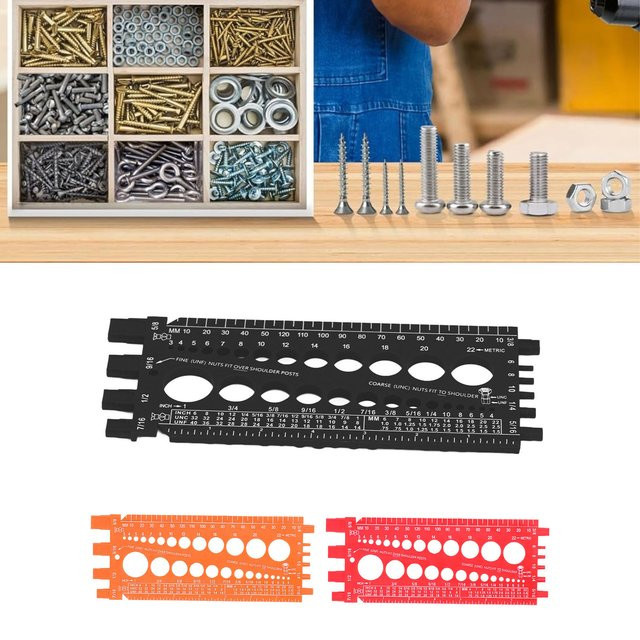 Multifunktionales Gewindeprüfgerät für Muttern, Schrauben und Bolzen in Orange und Schwarz zur schnellen Identifizierung von Zoll- und metrischen Gewinden - Bild 1