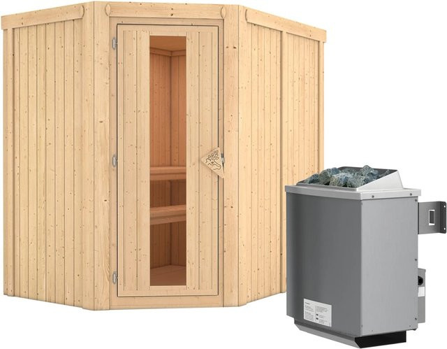 Karibu Sauna CARIN aus Espe und Fichte mit 9,0 kW Ofen, integrierter Steuerung und Energiespartür, B/T/H: 198 x 151 x 151 cm - Bild 1