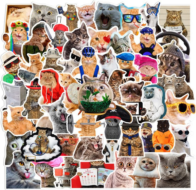 66 oder 132 Stück lustige Katzen-Doodle-Aufkleber, wasserfeste Sticker in Multicolour für Notebook, Tasse und Koffer - Bild 1