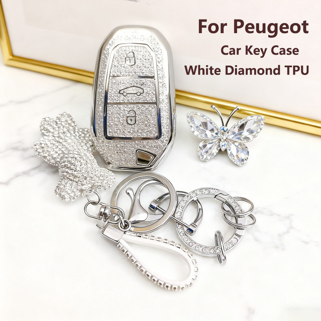 ICAR White Diamond TPU Autoschlüssel Etui für Peugeot und Citroen in Weiß/Silber - Bild 1