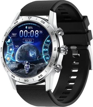 TPFNet Smart Watch Fitness Tracker mit Silikon Armband in Schwarz und Silber für Android und iOS mit Herzfrequenzmessung und SpO2-Überwachung