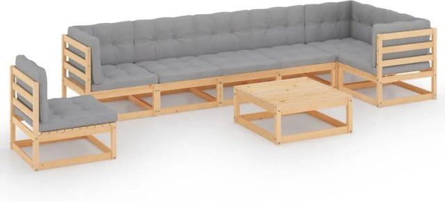 vidaXL 8-tlg Garten-Lounge-Set aus massivem Kiefernholz in L-Form mit grauen Polsterkissen - Bild 1