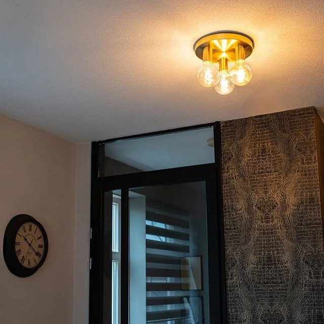 QAZQA Art Deco Deckenleuchte Facil 3 in Gold/Messing mit transparentem Glasschirm und E27 Fassung - Bild 1