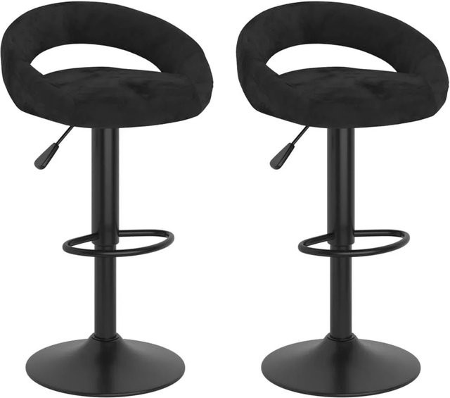 vidaXL Barhocker 2er Set aus Samt in Schwarz mit 360 Grad Drehsitz und pulverbeschichtetem Stahlgestell - Bild 1