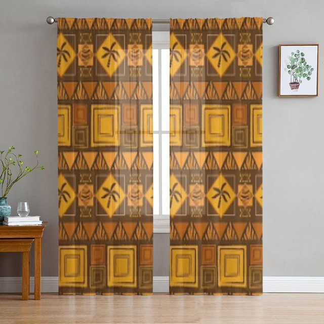 Super Six Tüllvorhang mit afrikanischem Ethno-Design aus Organza in Orange, Breite: 135 cm, Höhe: 114 cm - Bild 1