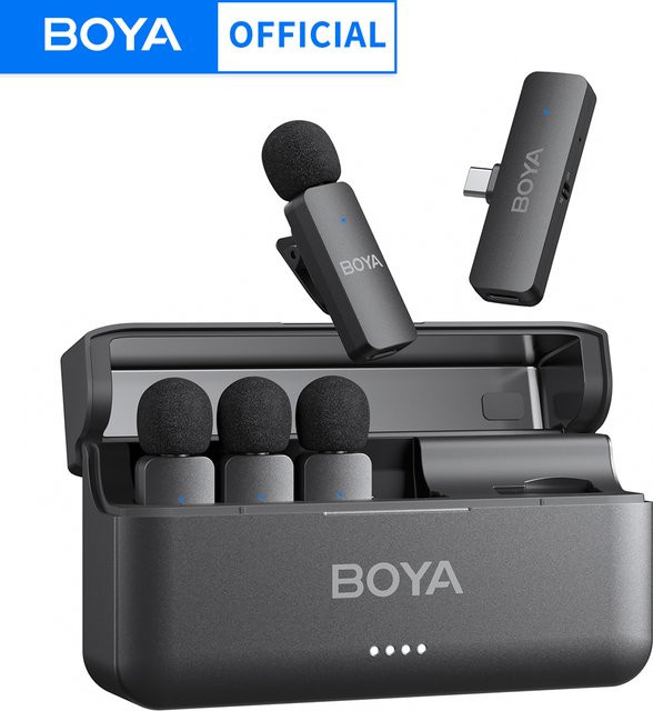 BOYA BY-V4U Wireless Lavalier Ansteckmikrofon in Schwarz für iPhone, Android, PC und Videoaufnahmen - Bild 1