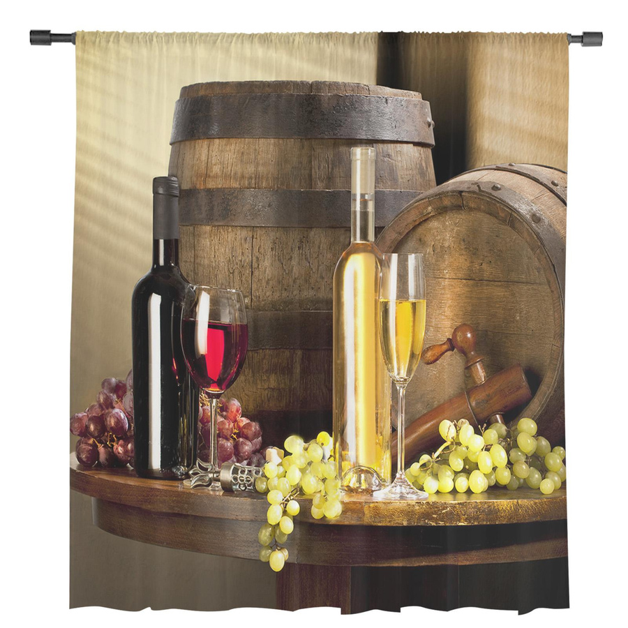 Transparente Tüll-Vorhänge mit Wein-Motiv aus Voile und Organza für Wohnzimmer und Küche, Breite: 135 cm, Höhe: 115 cm - Bild 3