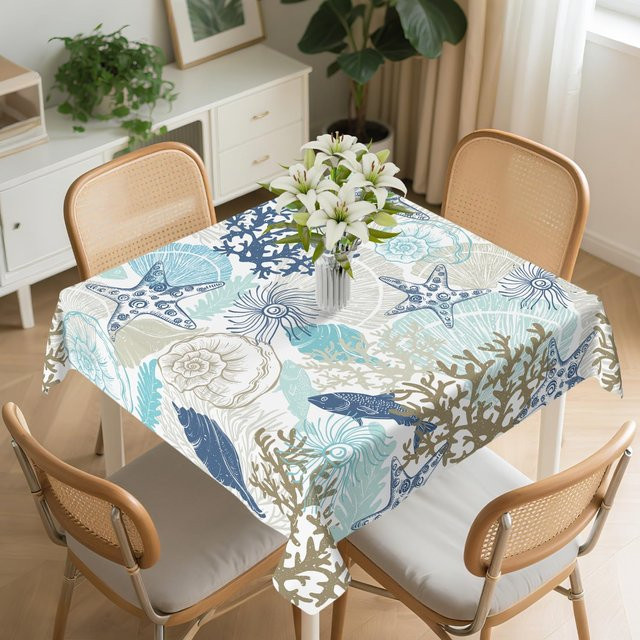 Quadratische Tischdecke mit Seestern-Motiv von JMG Household Supplies, Mehrfarbig, B/B: 152 x 152 cm - Bild 1