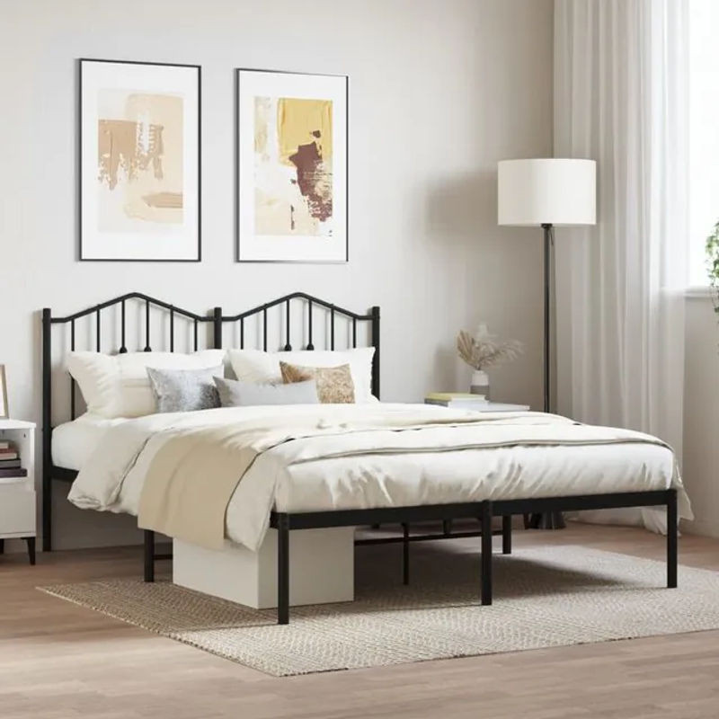 Vidaxl Metall-Bettgestell mit Kopfteil in Schwarz im Industrial-Design, B/T/H: 140 x 190 cm - Bild 1