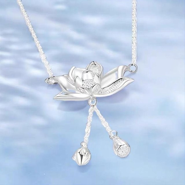 Lucky Star Jewelry Halskette 925 Silber, Lotus Quaste, Damen - Bild 1