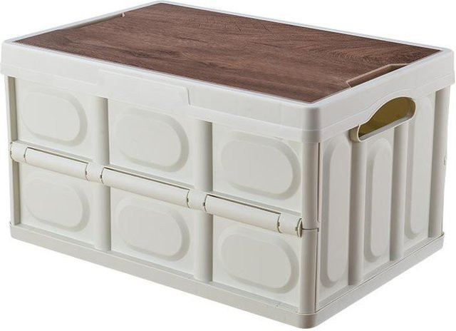 Binchi Outdoor Camping Faltbare Aufbewahrungsbox mit Holzdeckel in Weiß, B/T/H: 42 x 28,5 x 23,5 cm - Bild 1