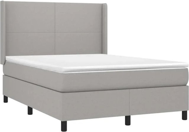 vidaXL Boxspringbett mit Matratze in Hellgrau, Hybridbett mit LED-Unterbettbeleuchtung und USB-Ladeport, B/T: 140 x 190 cm - Bild 1
