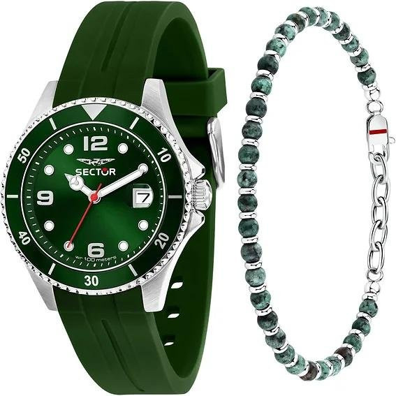 Sector Herrenuhr, Quarz, Silikonarmband, grünes Zifferblatt, 39 mm - Bild 1